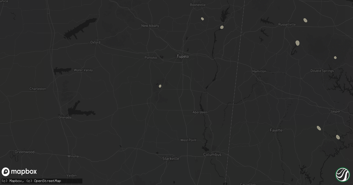 Hail map in Okolona, MS on July 19, 2026