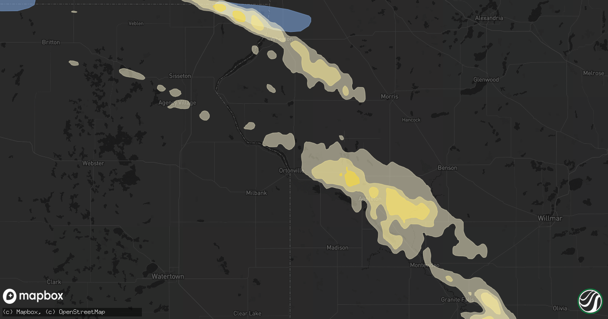 Hail map in Ortonville, MN on July 19, 2026