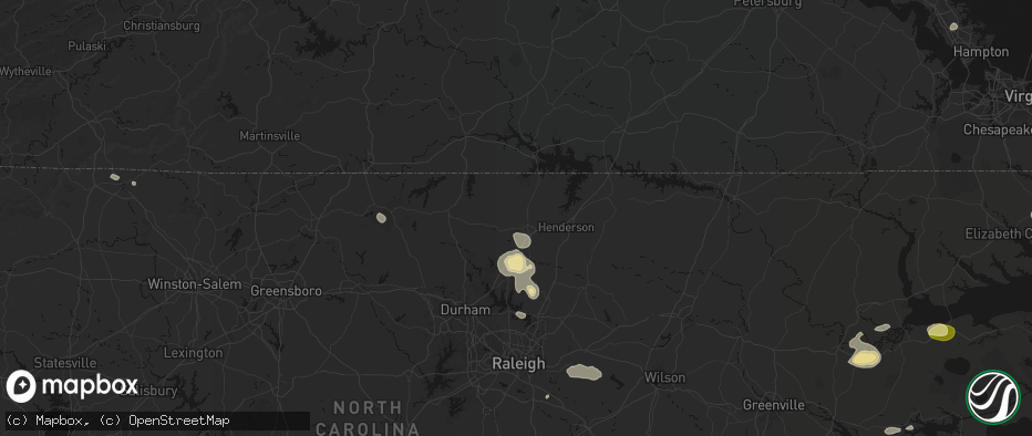 Hail map in Oxford, NC on July 19, 2026