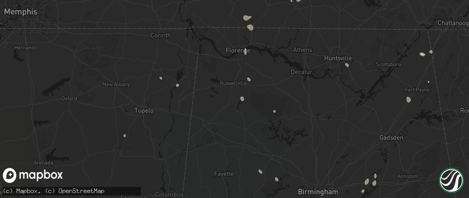 Hail map in Phil Campbell, AL on July 19, 2026