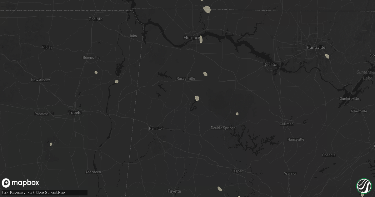 Hail map in Phil Campbell, AL on July 19, 2026