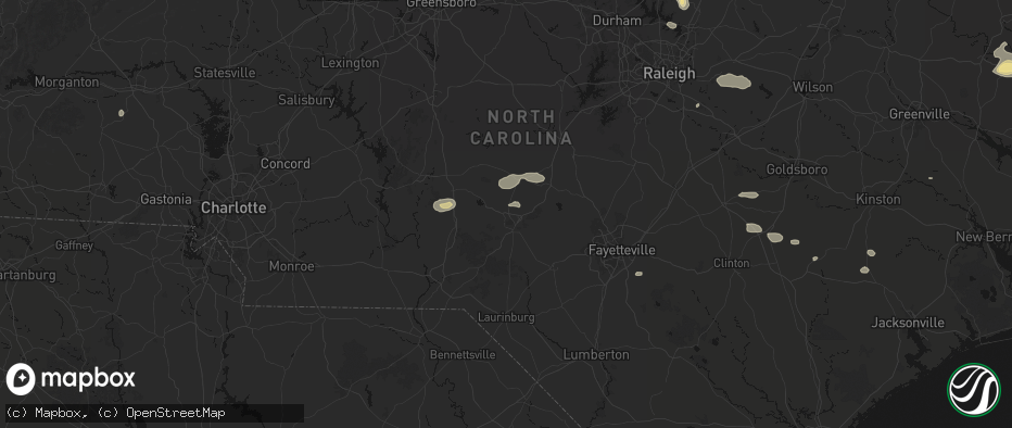 Hail map in Pinehurst, NC on July 19, 2026