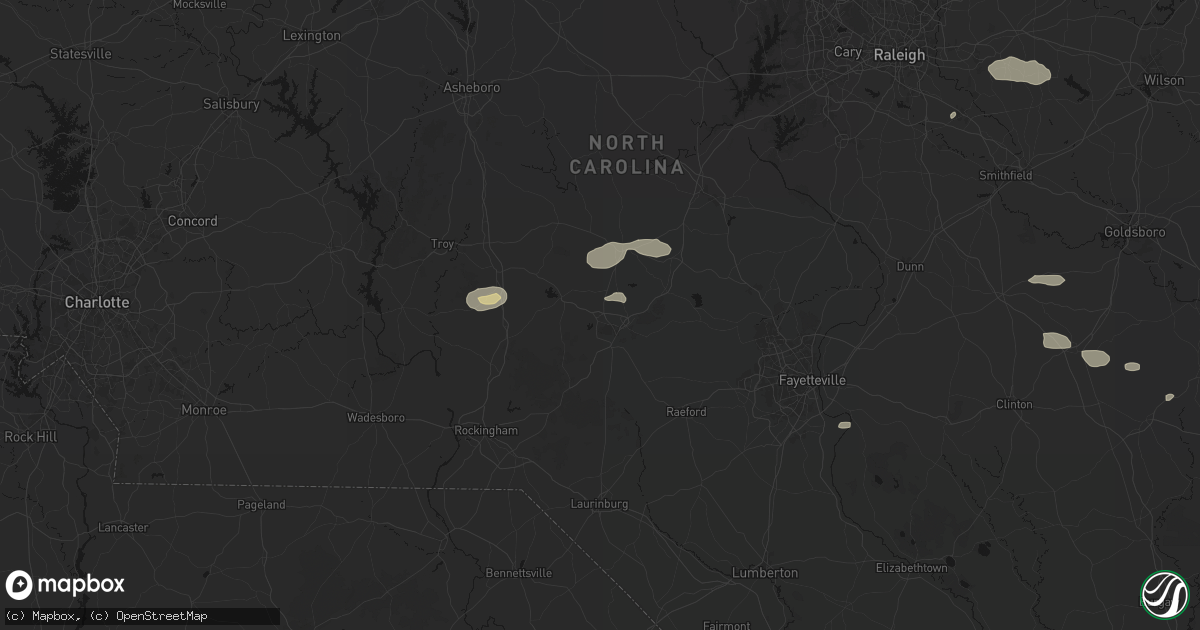 Hail map in Pinehurst, NC on July 19, 2026