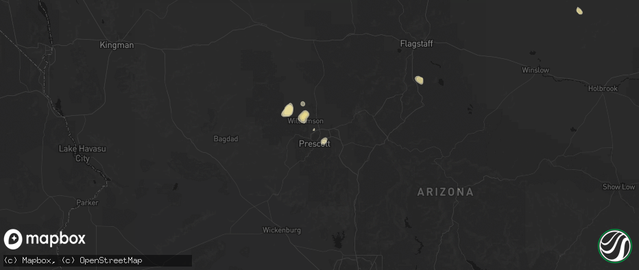 Hail map in Prescott, AZ on July 19, 2026