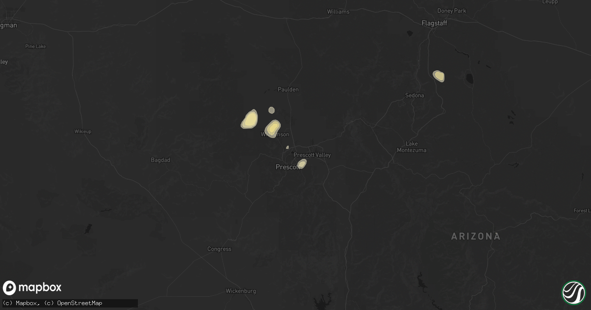 Hail map in Prescott, AZ on July 19, 2026