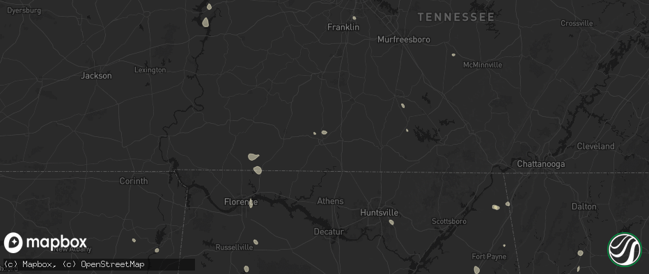 Hail map in Pulaski, TN on July 19, 2026