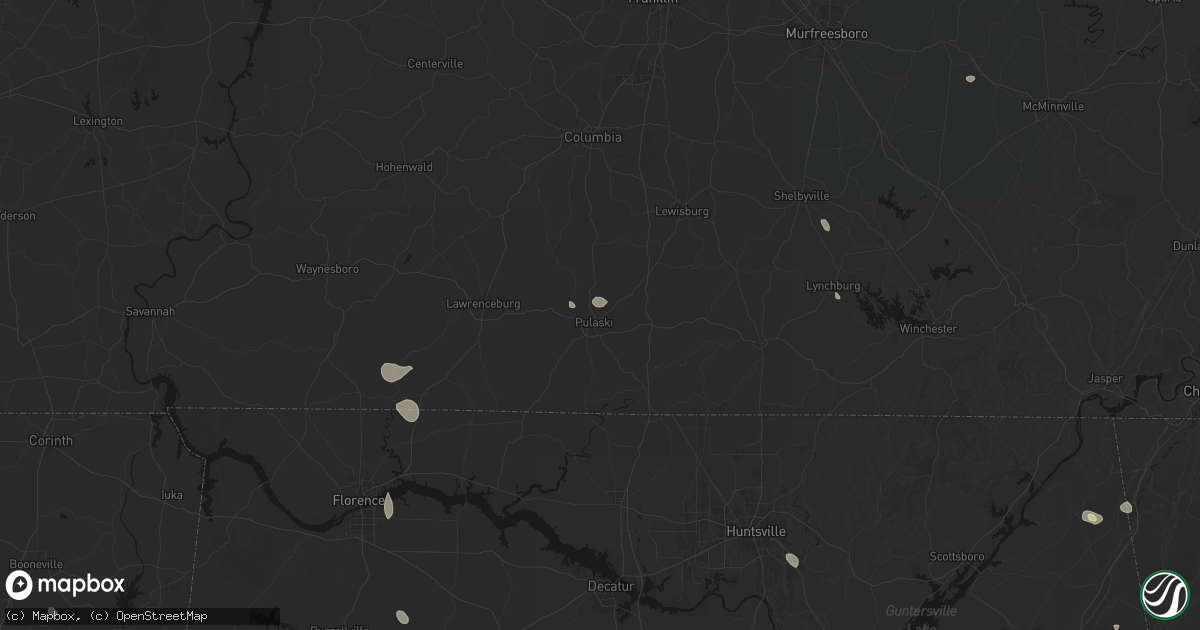Hail map in Pulaski, TN on July 19, 2026