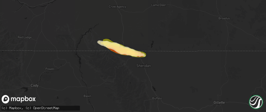 Hail map in Ranchester, WY on July 19, 2026
