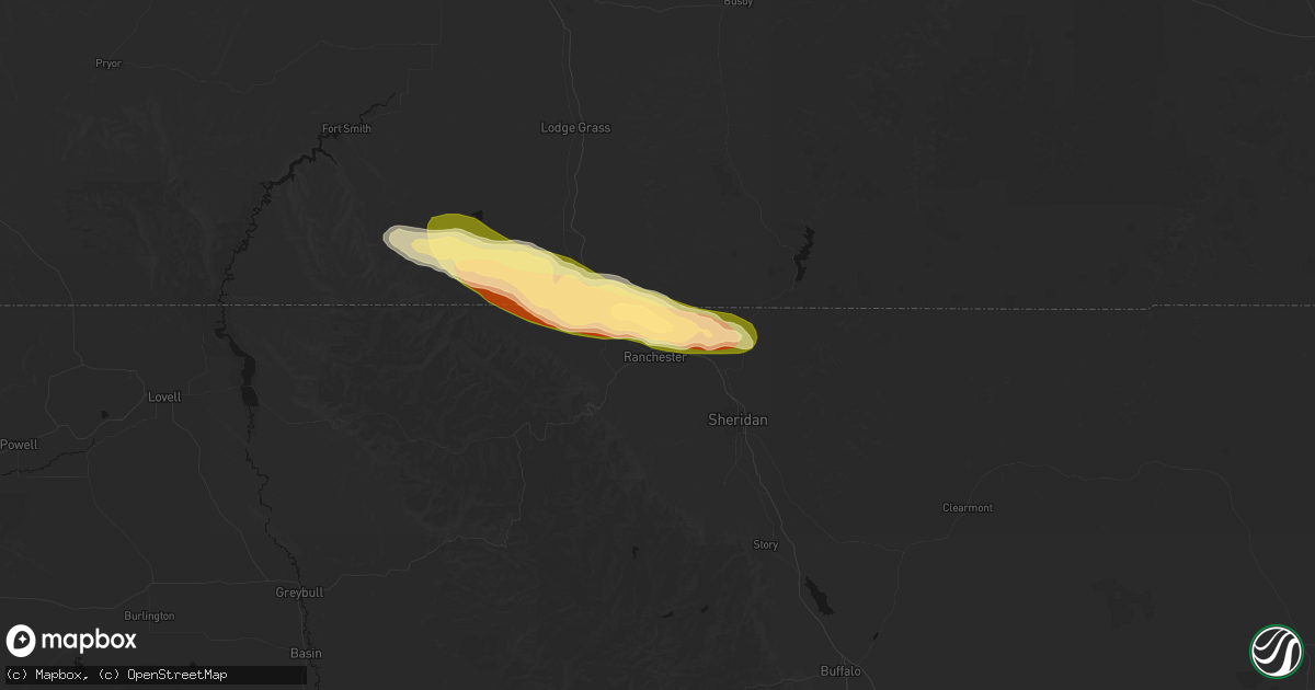 Hail map in Ranchester, WY on July 19, 2026