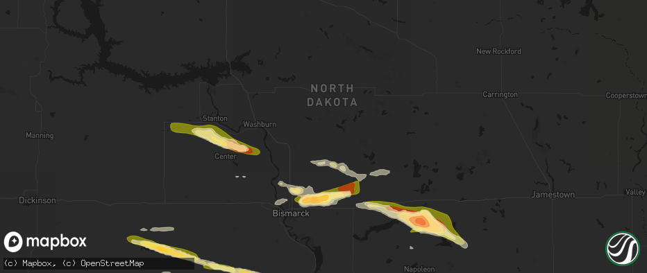Hail map in Regan, ND on July 19, 2026