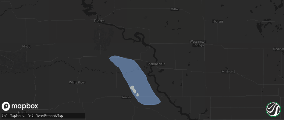 Hail map in Reliance, SD on July 19, 2026