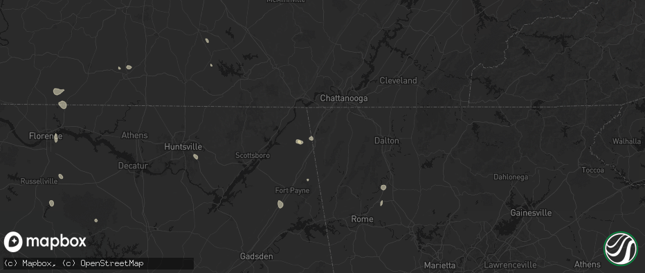 Hail map in Rising Fawn, GA on July 19, 2026