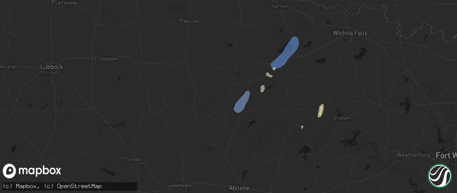Hail map in Rochester, TX on July 19, 2026