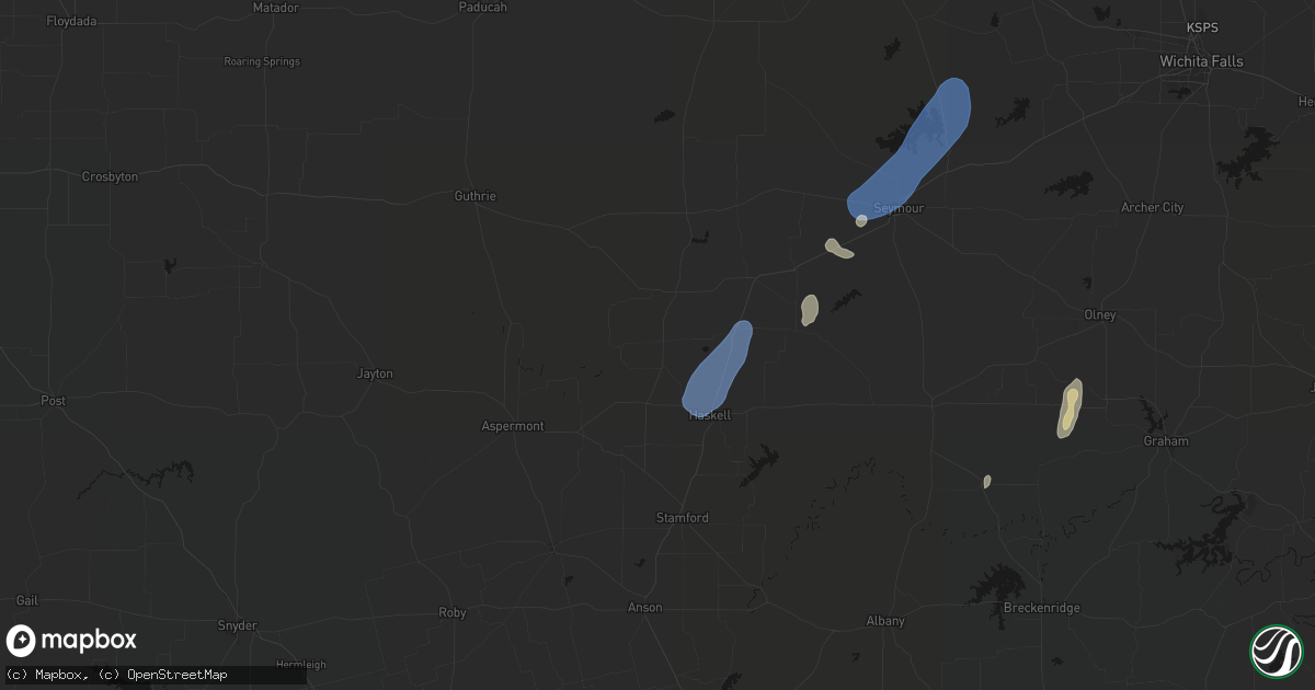 Hail map in Rochester, TX on July 19, 2026