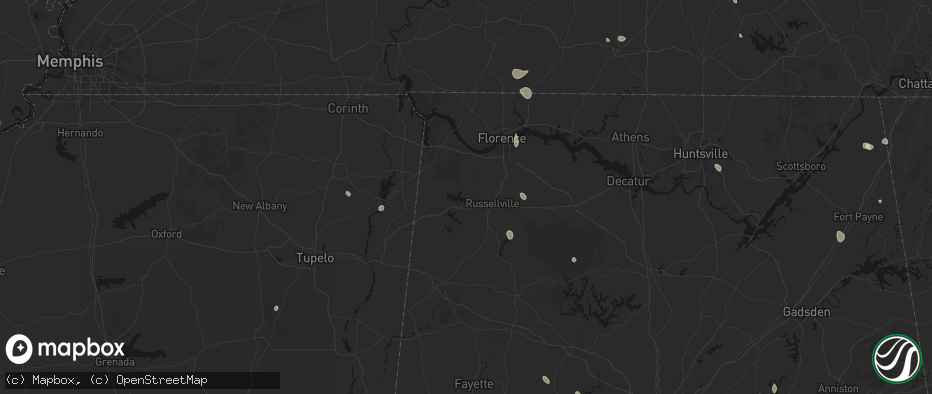 Hail map in Russellville, AL on July 19, 2026