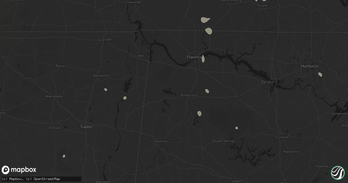 Hail map in Russellville, AL on July 19, 2026