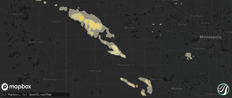 Hail map in Sacred Heart, MN on July 19, 2026