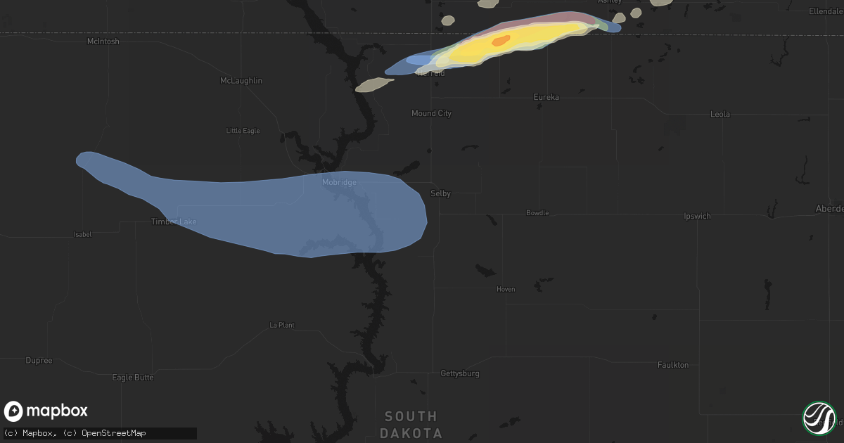 Hail map in Selby, SD on July 19, 2026