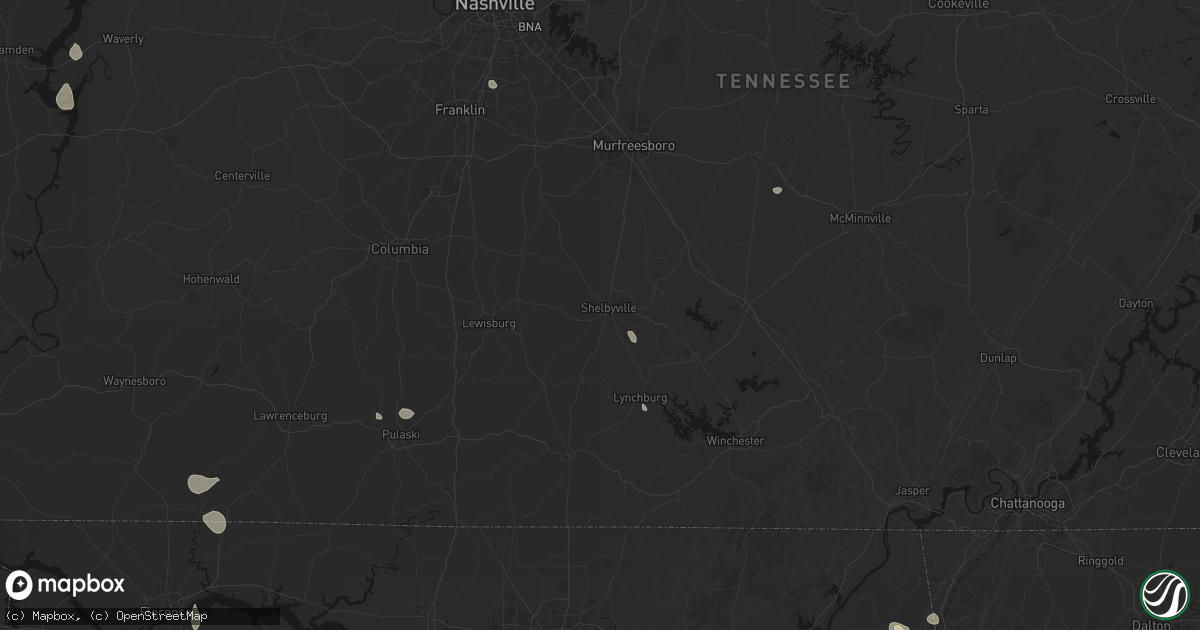 Hail map in Shelbyville, TN on July 19, 2026