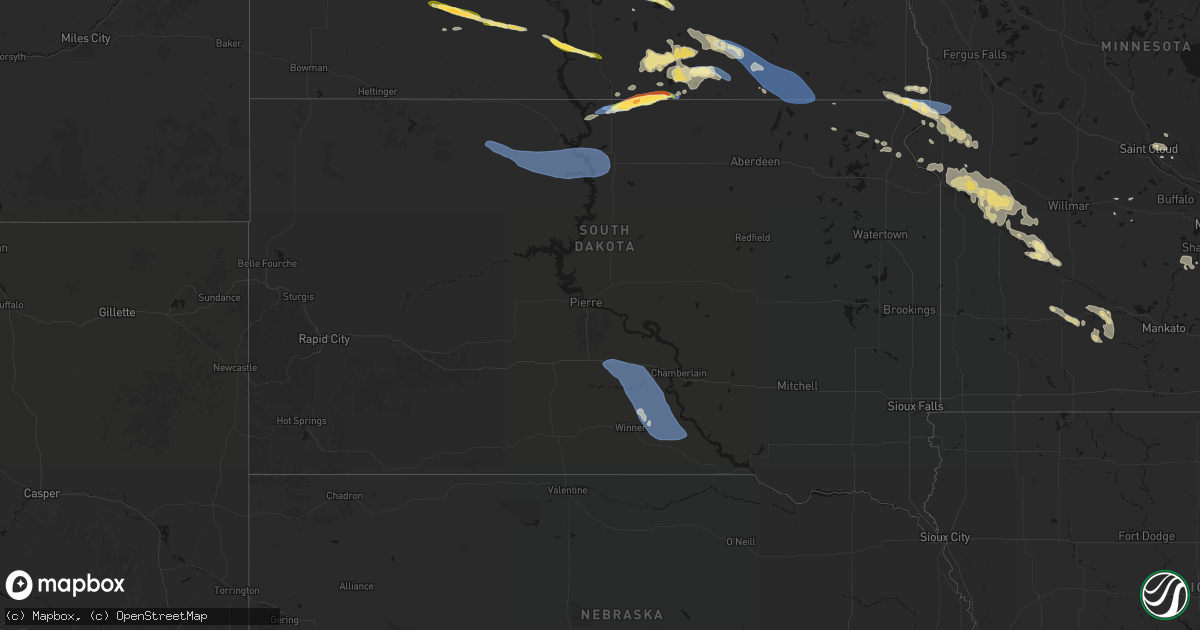 Hail map in South Dakota on July 19, 2026