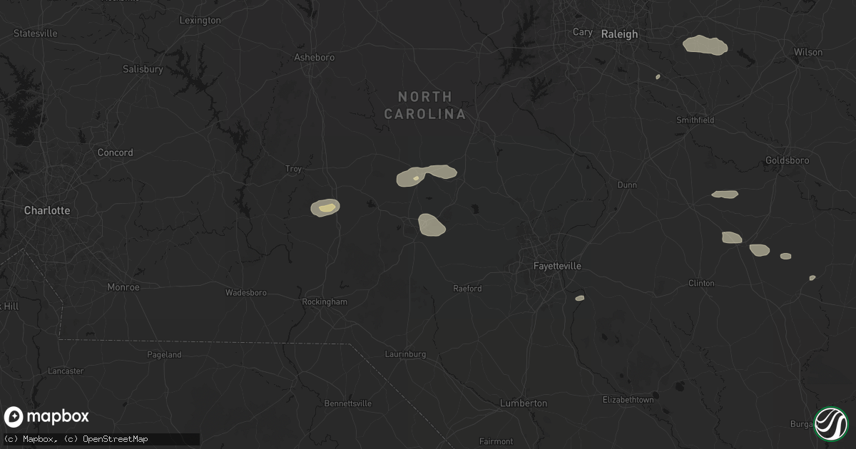 Hail map in Southern Pines, NC on July 19, 2026