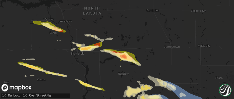 Hail map in Steele, ND on July 19, 2026