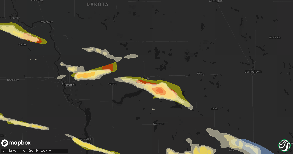 Hail map in Steele, ND on July 19, 2026