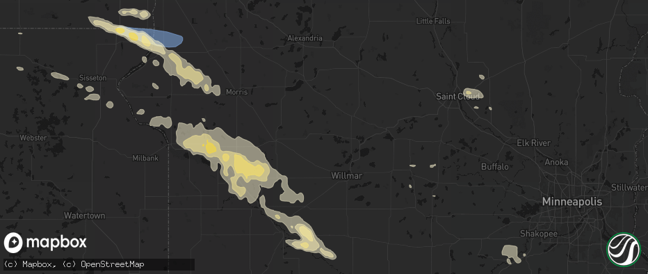 Hail map in Sunburg, MN on July 19, 2026