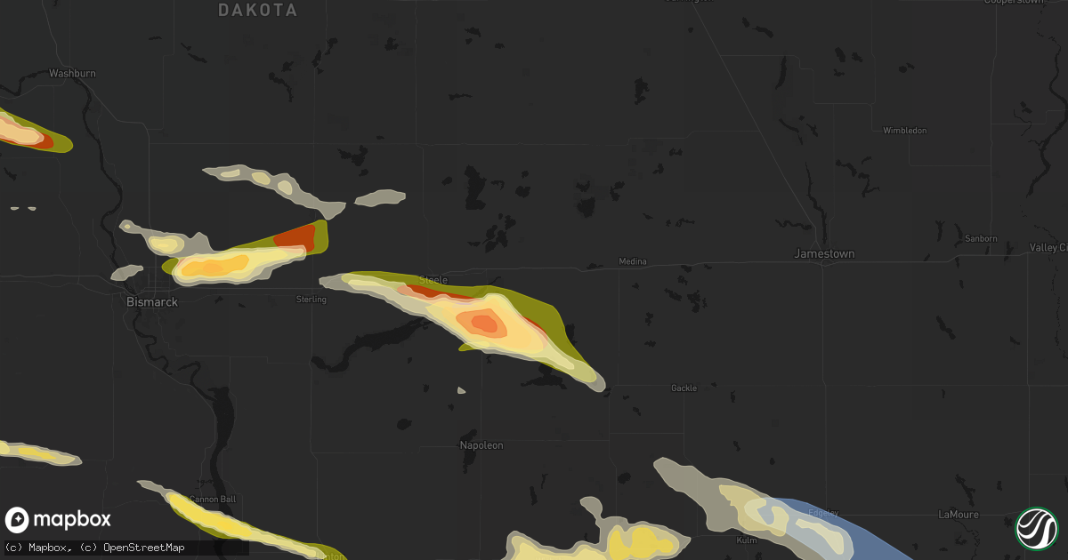 Hail map in Tappen, ND on July 19, 2026