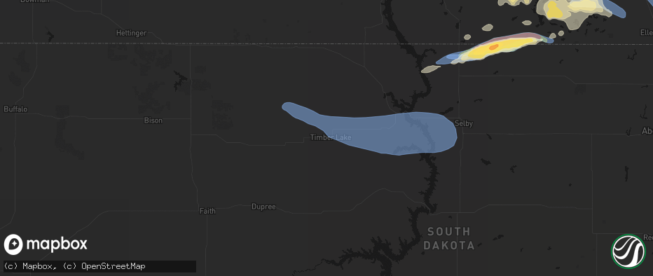 Hail map in Timber Lake, SD on July 19, 2026