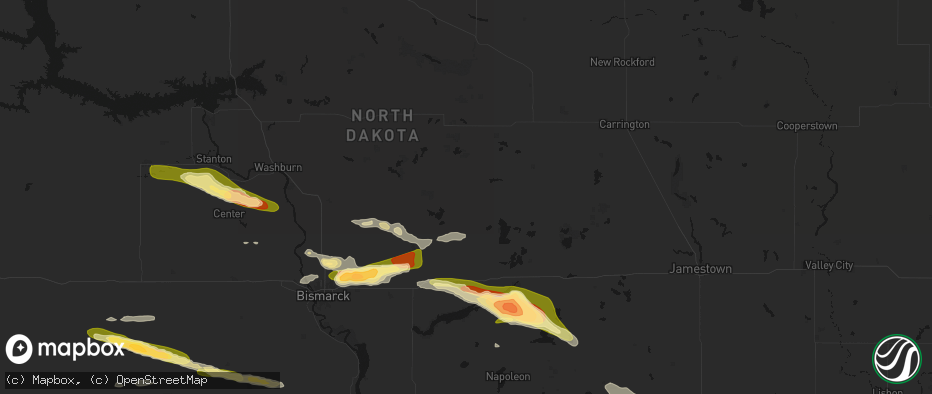 Hail map in Tuttle, ND on July 19, 2026