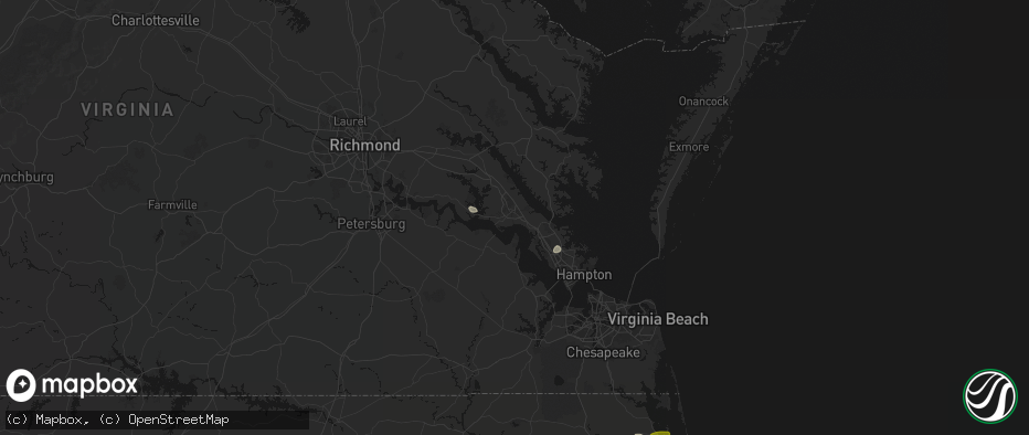 Hail map in Williamsburg, VA on July 19, 2026