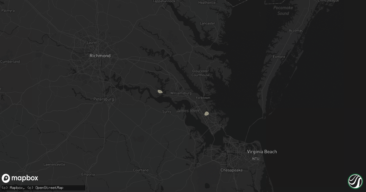 Hail map in Williamsburg, VA on July 19, 2026