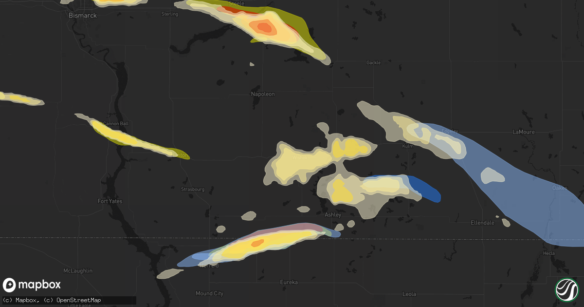 Hail map in Wishek, ND on July 19, 2026