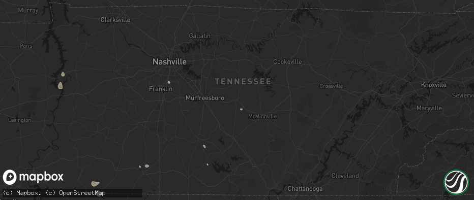 Hail map in Woodbury, TN on July 19, 2026