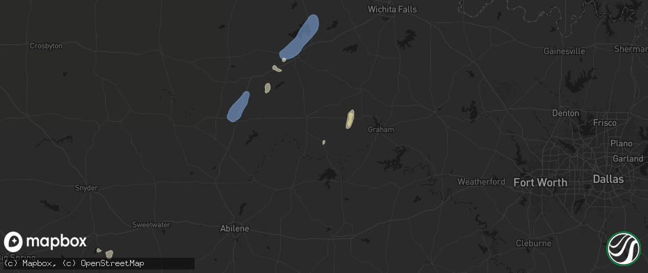 Hail map in Woodson, TX on July 19, 2026