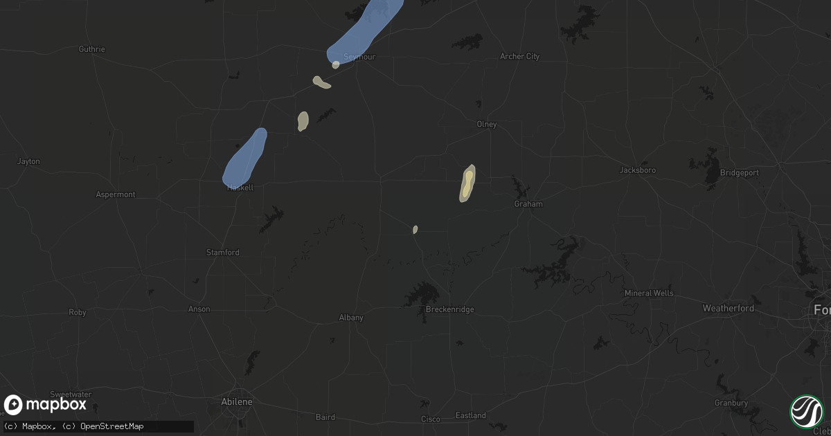 Hail map in Woodson, TX on July 19, 2026