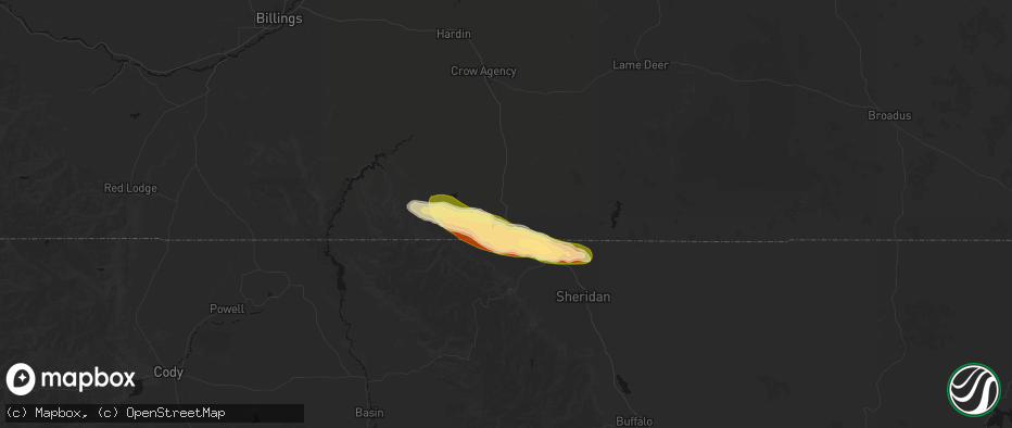 Hail map in Wyola, MT on July 19, 2026