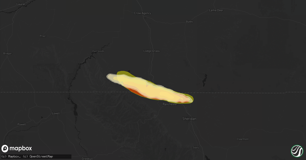 Hail map in Wyola, MT on July 19, 2026