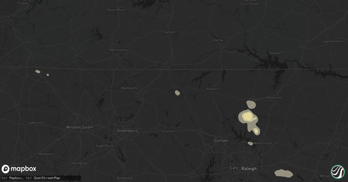Hail map in Yanceyville, NC on July 19, 2026