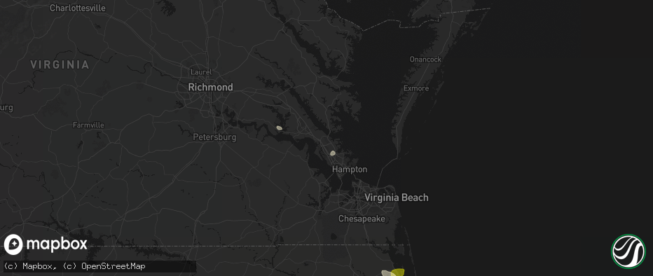 Hail map in Yorktown, VA on July 19, 2026