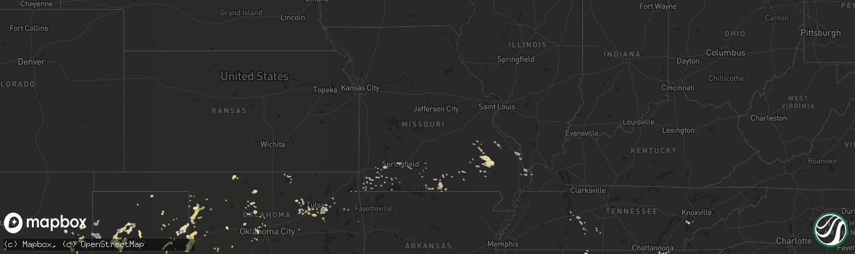 Hail map in Missouri on July 20, 2015