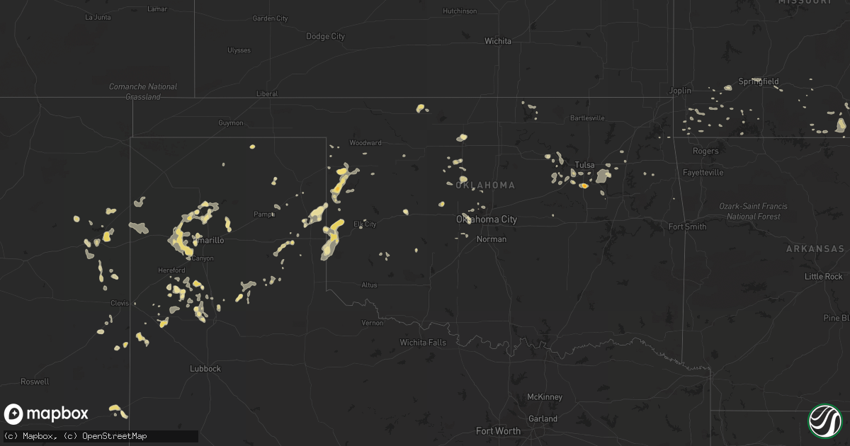 Hail map in Oklahoma on July 20, 2015