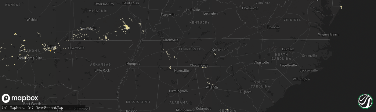 Hail map in Tennessee on July 20, 2015