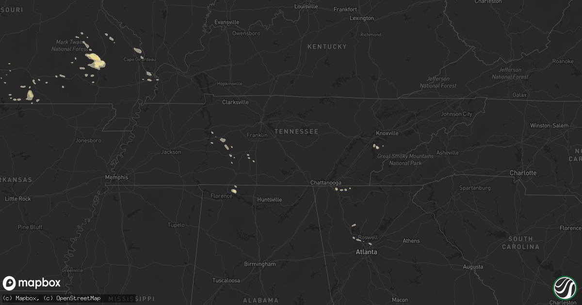 Hail map in Tennessee on July 20, 2015
