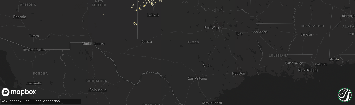 Hail map in Texas on July 20, 2015