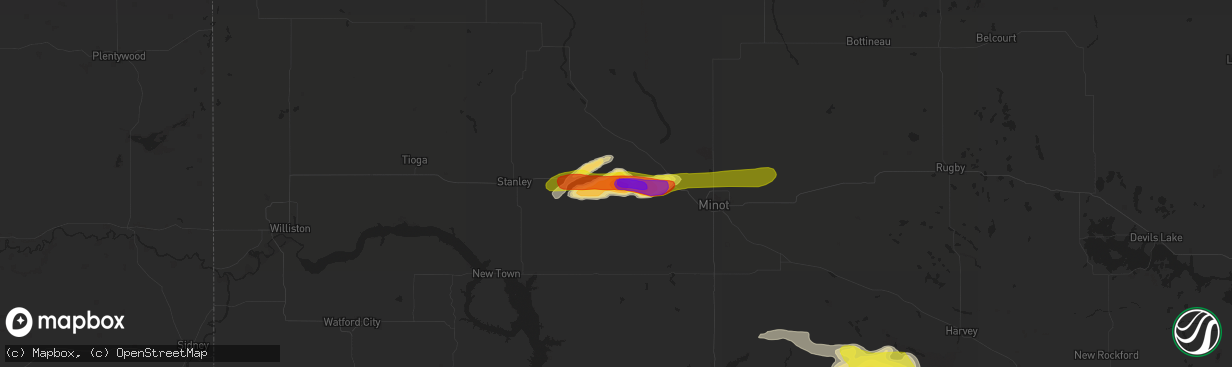 Hail map in Berthold, ND on July 20, 2016