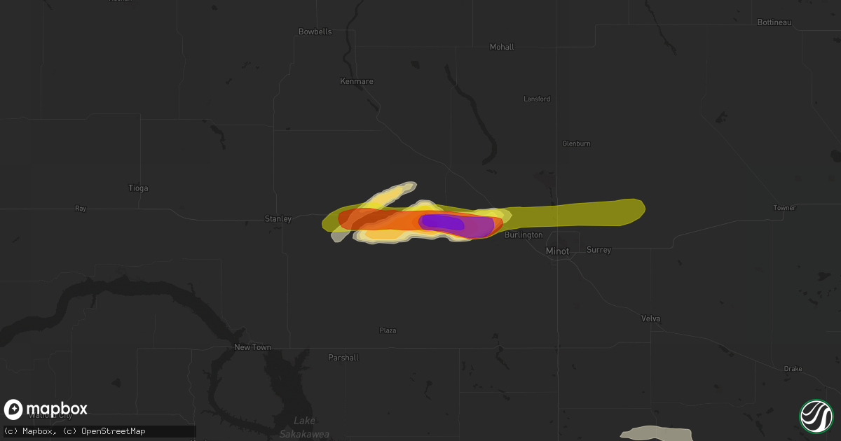 Hail map in Berthold, ND on July 20, 2016