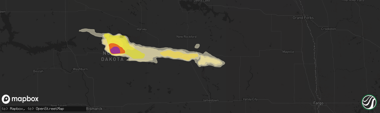 Hail map in Carrington, ND on July 20, 2016