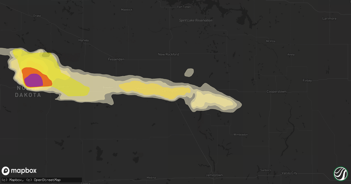 Hail map in Carrington, ND on July 20, 2016